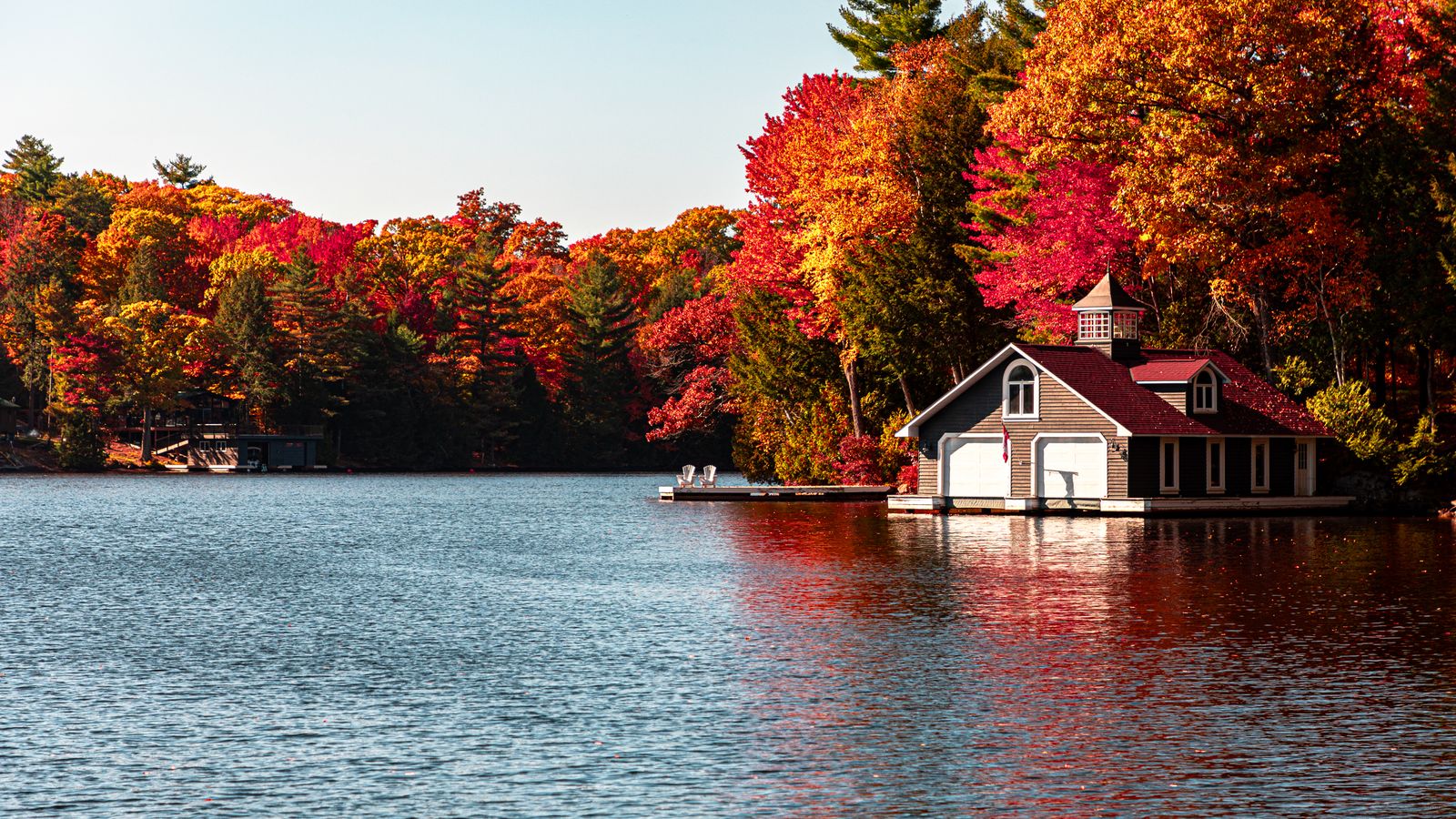 Lakeside cottage in Ontario during autumn